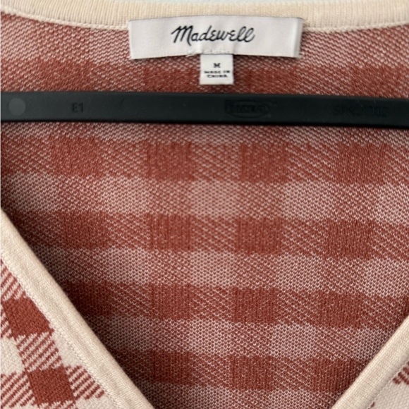 Madewell Rust and Cream Gingham V-Neck Cardigan - Picture 3 of 7